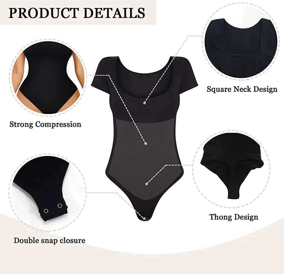 CURVE ESSENCE™Short Sleeve Seamless Shapewear One-piece T-back