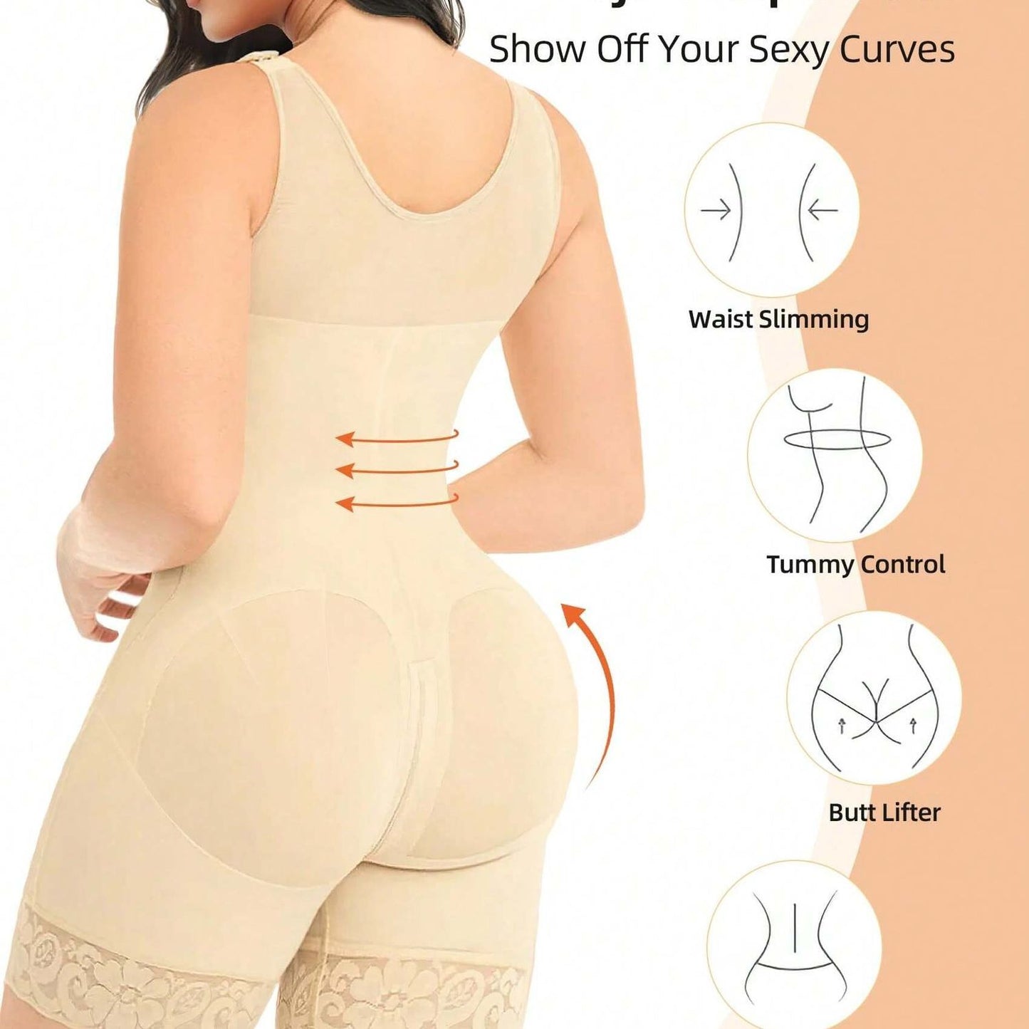 CURVE ESSENCE™Fajas Colombianas Women's Shapewear, Full Body Sculpting-Abdominal Control, Hip Lifter With Zipper Crotch