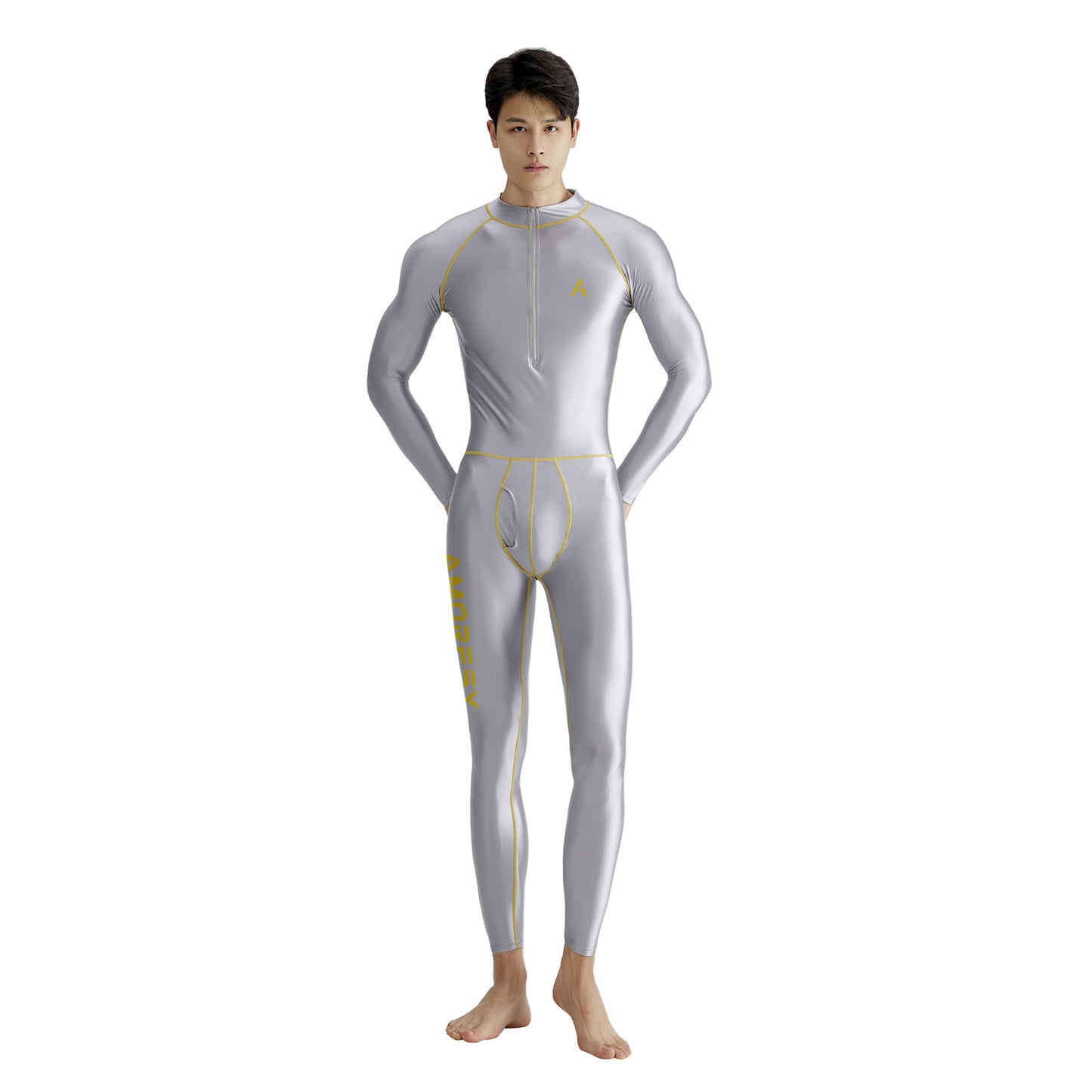 CURVE ESSENCE™Solid Color Front Zipper Long Sleeve Nine Minute Pants Versatile Jumpsuit