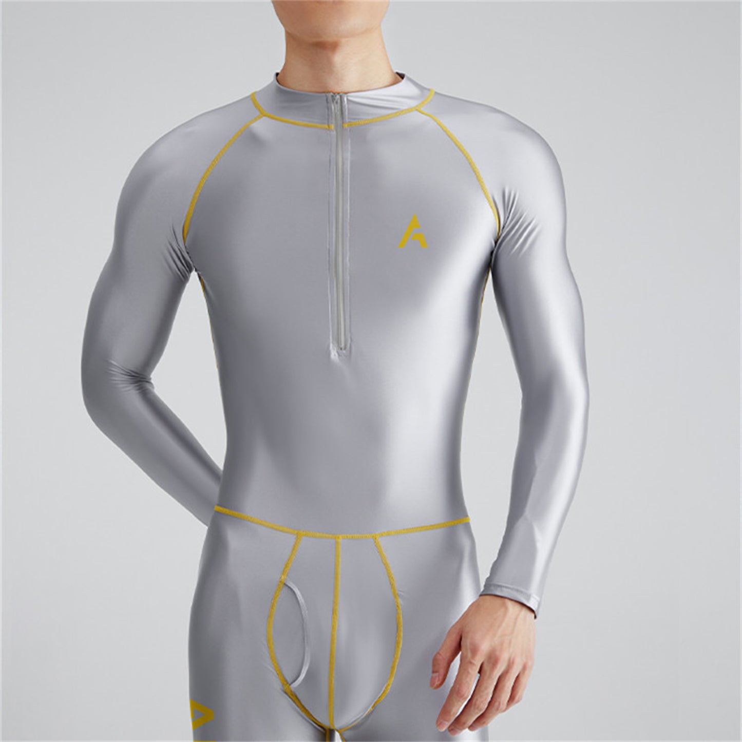 CURVE ESSENCE™Solid Color Front Zipper Long Sleeve Nine Minute Pants Versatile Jumpsuit