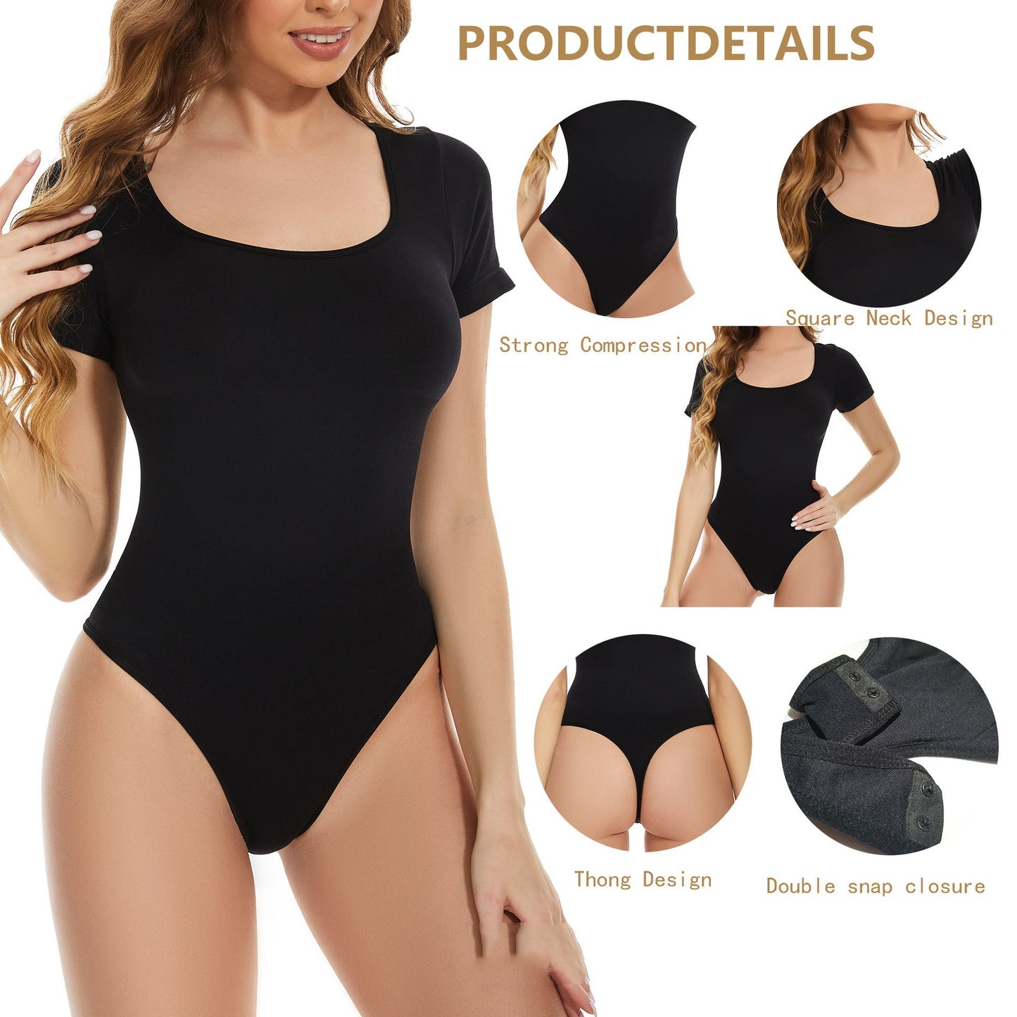 CURVE ESSENCE™Short Sleeve Seamless Shapewear One-piece T-back