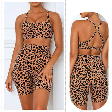 CURVE ESSENCE™Leopard Print Yoga Tights Sportswear Short Beauty Back Sports Bra Women Suit