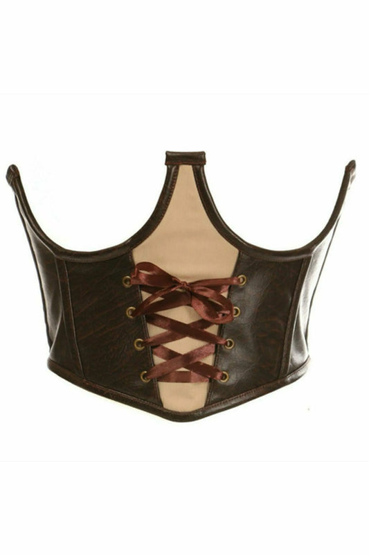 CURVE ESSENCE™Top Drawer Faux Leather Steel Boned Lace-Up Open Cup Waist Cincher