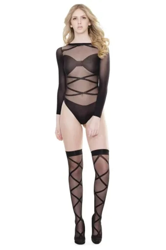 CURVE ESSENCE™Coquette Long Sleeve Teddy with Stockings
