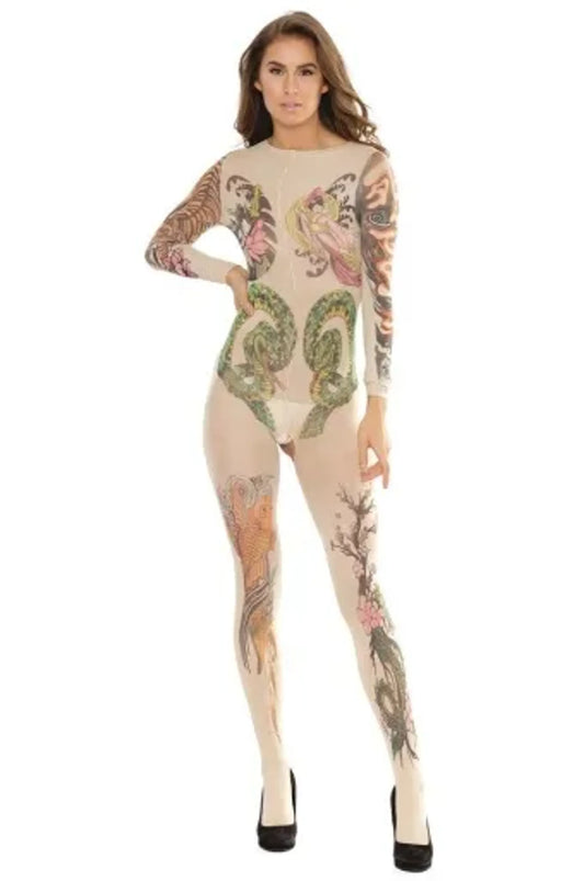 CURVE ESSENCE™Coquette Tattoo Print Body Stocking