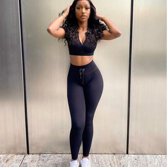 CURVE ESSENCE™Front Zipper Sports Short Sleeve High Waist Yoga Pants
