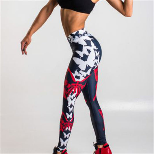 CURVE ESSENCE™Red Butterfly Print Leggings Women's Sports Yoga Pants