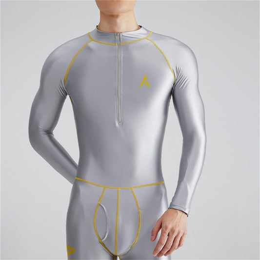 CURVE ESSENCE™Solid Color Front Zipper Long Sleeve Nine Minute Pants Versatile Jumpsuit