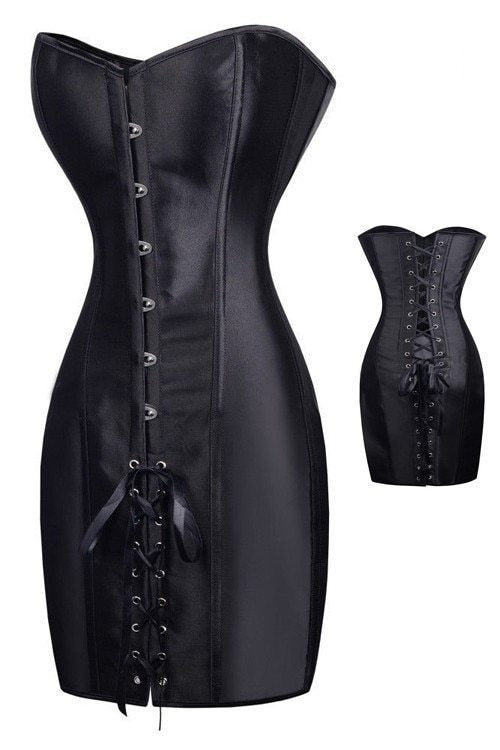 CURVE ESSENCE™ Long Waist Corsets and Bustiers Black Faux Leather