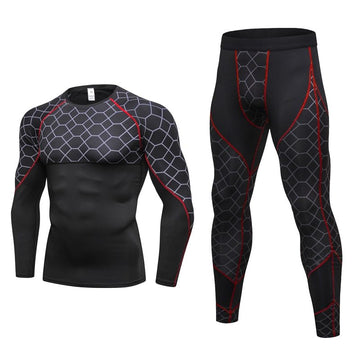 CURVE ESSENCE™Men's Compression Run jogging Suits Grid -Sports Fitness 2pcs Sets